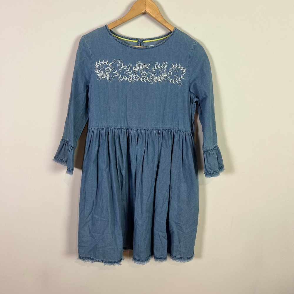 Boden Girls Blue Chambray Embroidered Floral Dress Size 15 to 16